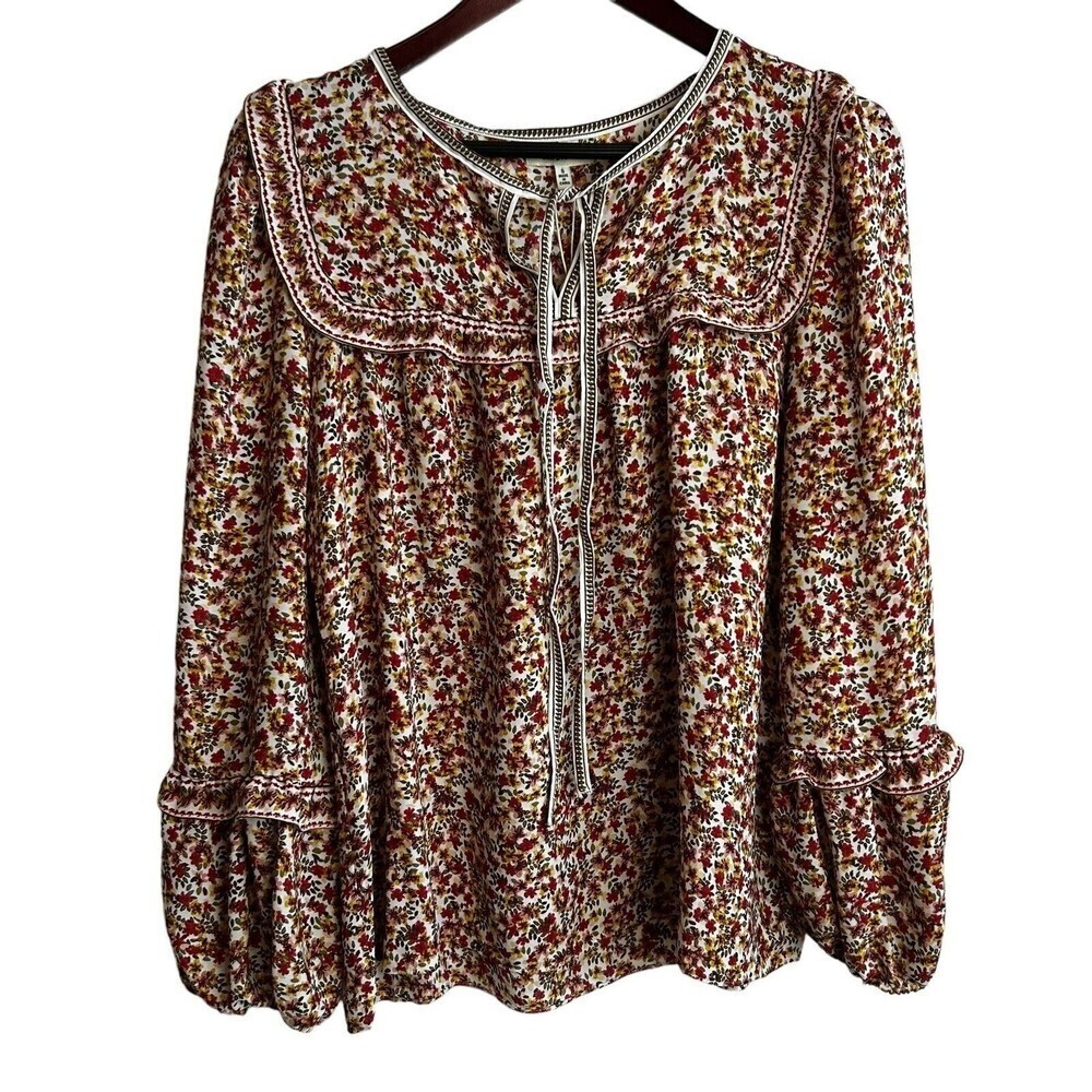 Max Studio Size Small Floral Print Long Sleeve Blouse Top Peasant Cottagecore